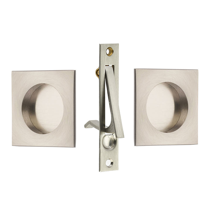 ##Antique Hardware## Mid-Century Modern Solid Brass Square Pocket Door Pull Set