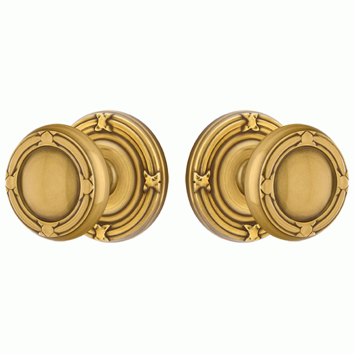 ##Antique Hardware## Solid Brass Ribbon & Reed Door Knob Set With Ribbon & Reed Rosette (Several Finish Options)