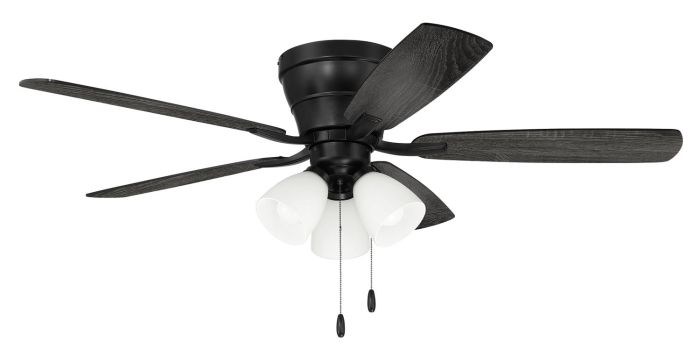 ##Antique Hardware## 52" Wheeler 3-Light in Flat Black w/ Flat Black/Greywood Blades