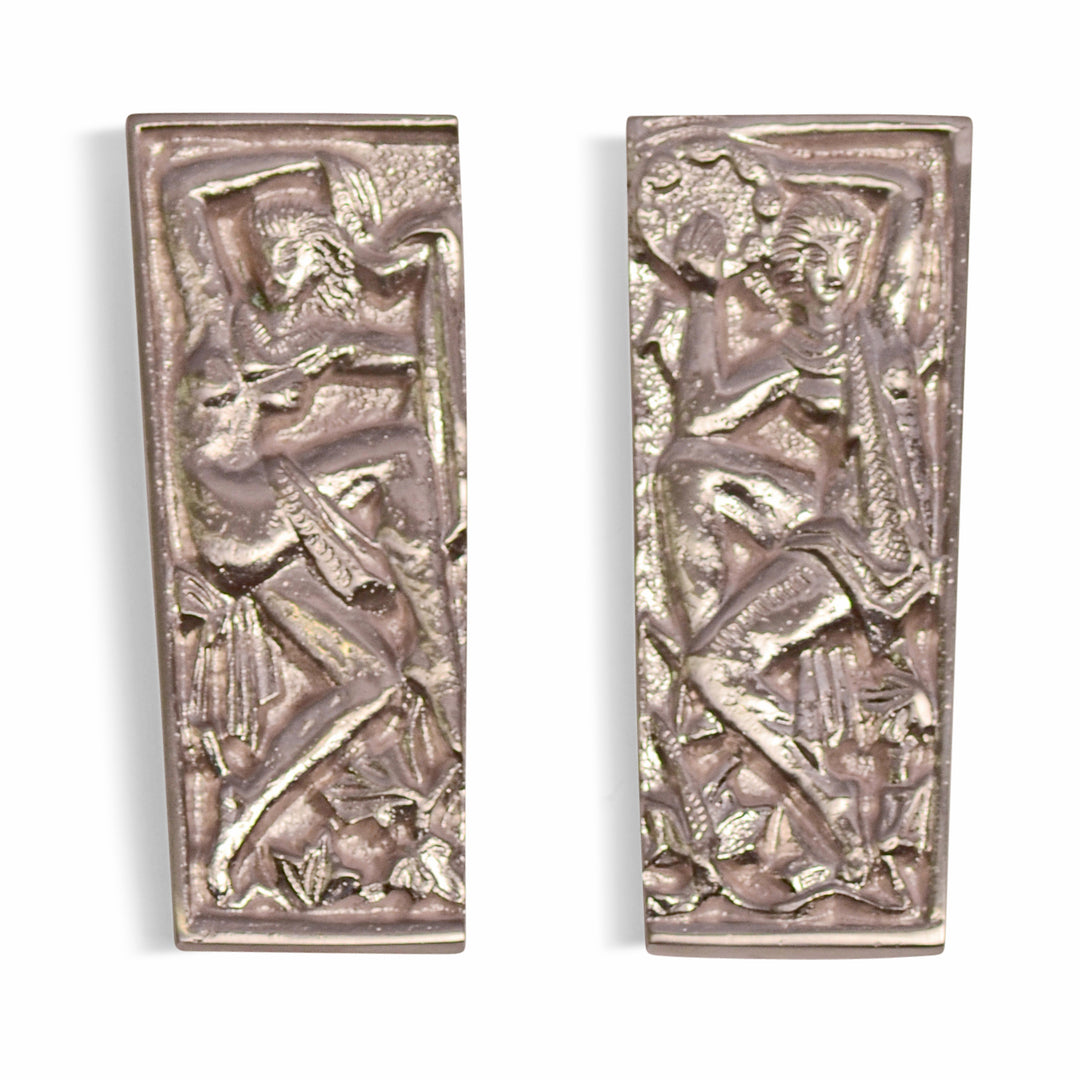 Antique Hardware 4 3/8 Inch Overall Solid Brass Grecian Dancing Ladies Cabinet Pull Set (Satin Nickel Finish) CABINET KNOB