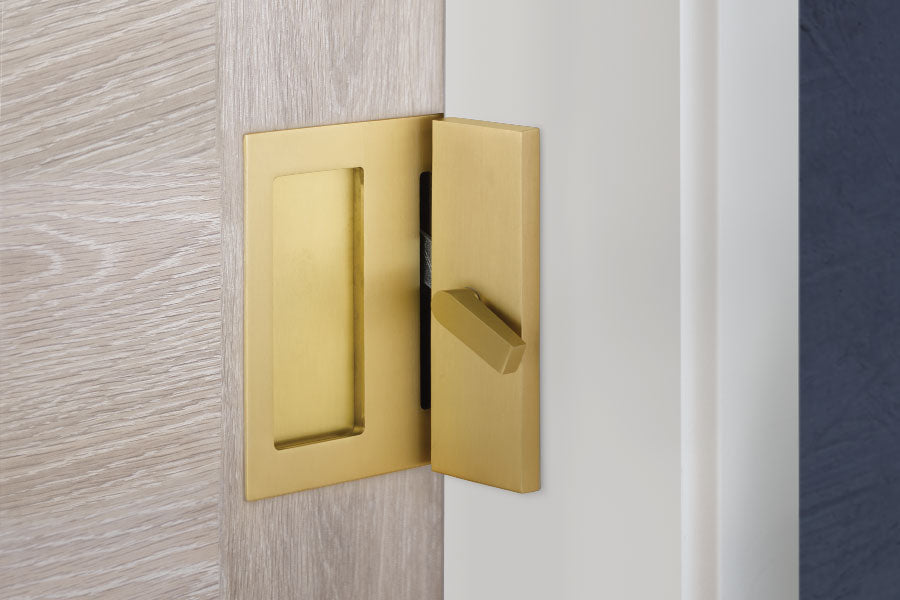 ##Antique Hardware## Modern Rectangular Privacy Barn Door Lock and Flush Pull with Integrated Strike (Several Finishes Available)