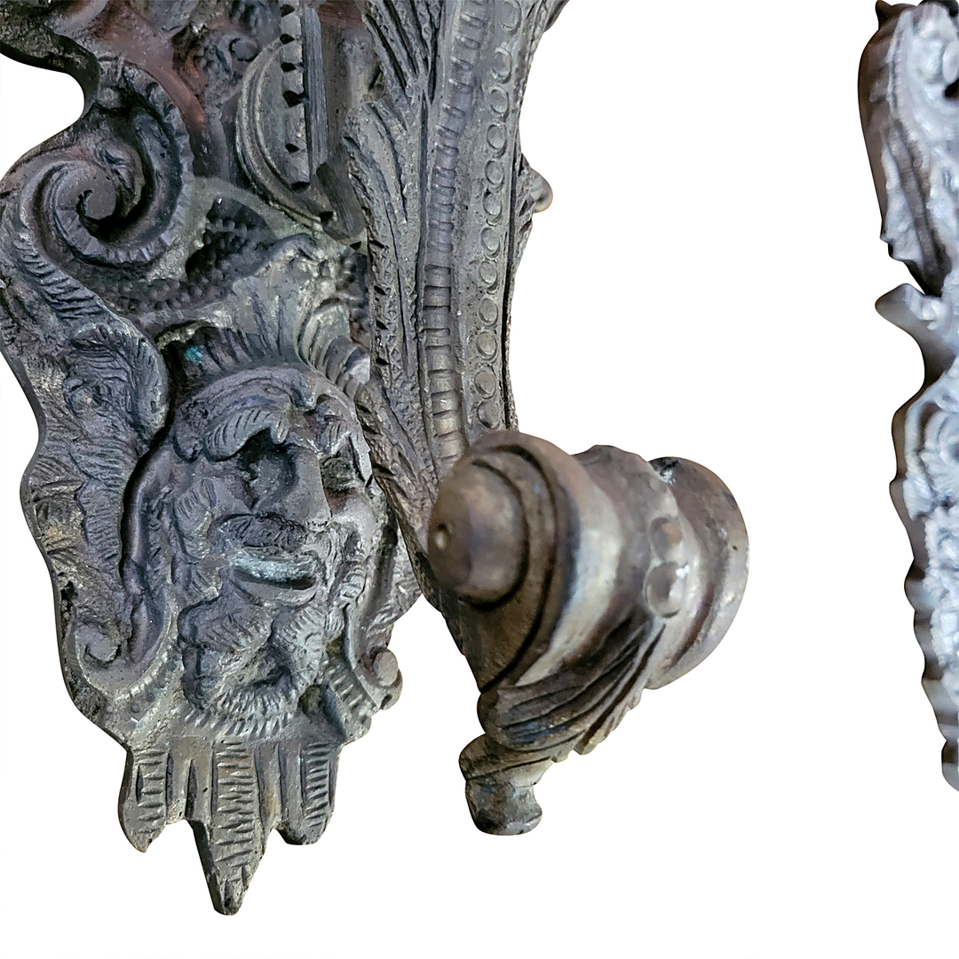Antique Hardware 28 Inch Tall Pair Bronzed Heavy Sconces (Left/Right) with Shades 