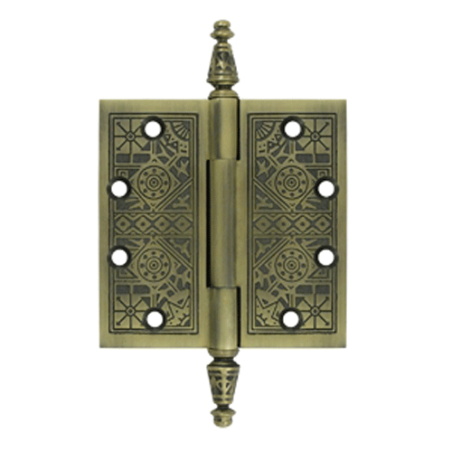 Antique Hardware 4 1/2 X 4 1/2 Inch Solid Brass Ornate Finial Style Hinge HINGE