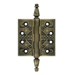 Antique Hardware 3 1/2 X 3 1/2 Inch Solid Brass Ornate Finial Style Hinge HINGE