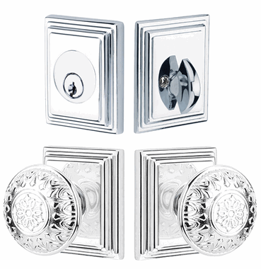 ##Antique Hardware## Emtek Solid Brass Lancaster Door Knob Deadbolt with Wilshire Rosette (Polished Chrome Finish)