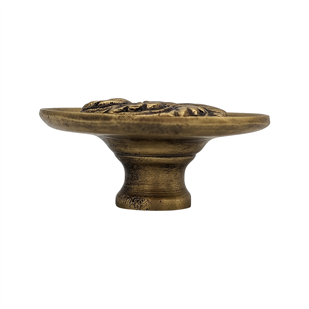 Antique Hardware 1 4/5 Inch Solid Brass Round Floral Print Leaf Cabinet & Furniture Knob CABINET KNOB