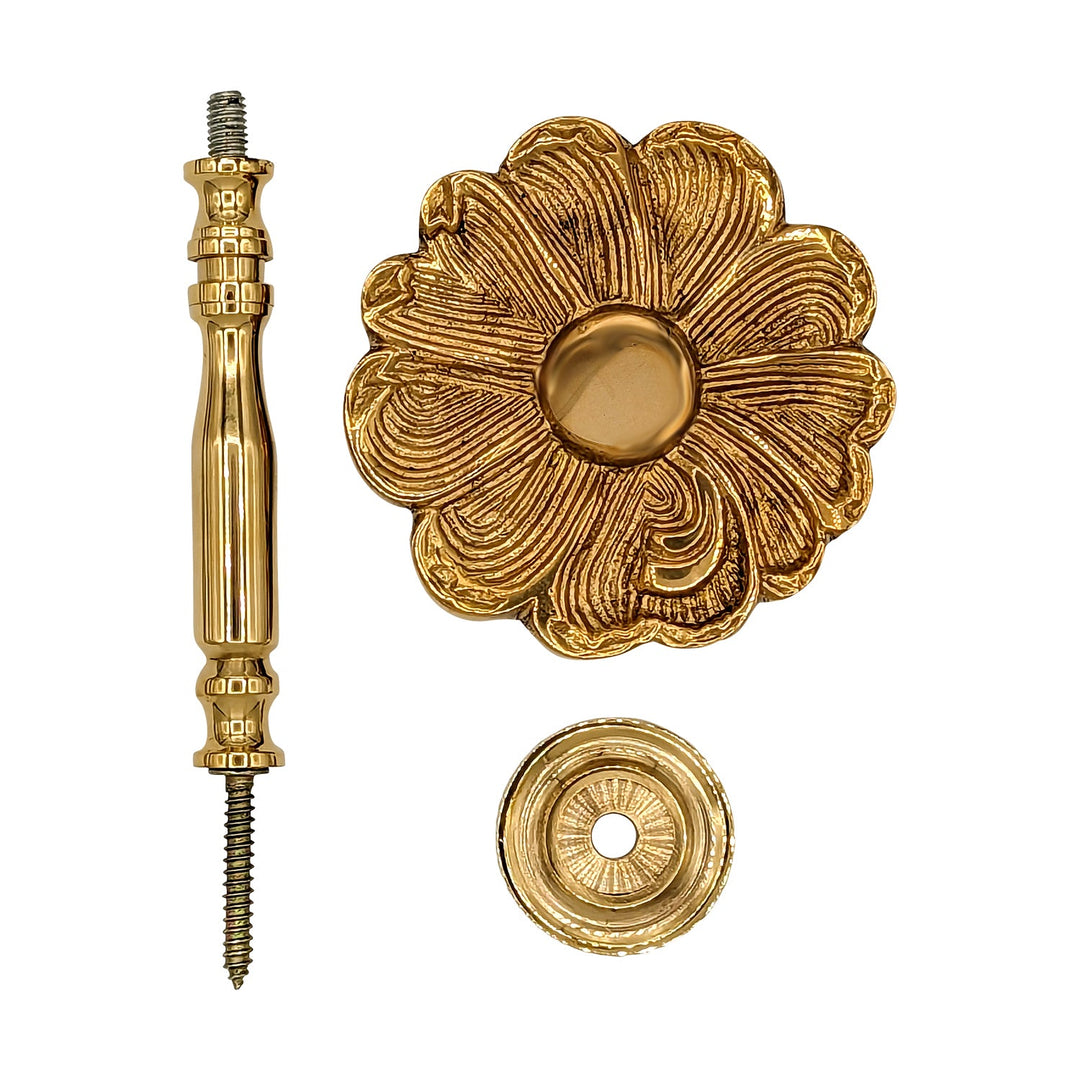 Antique Hardware 3 Inch Solid Brass Floral Curtain Tie Back (Polished Brass Finish) Curtain Holdbacks & Tassels